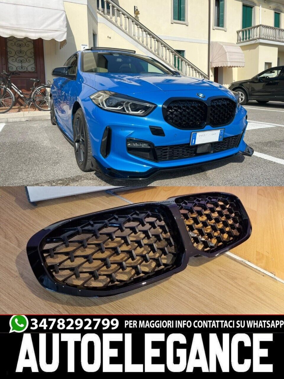 💎GRIGLIA ADATTA PER BMW SERIE 1 F40 LOOK M PERFORMANCE DESIGN NERA DIAMANTATA💎