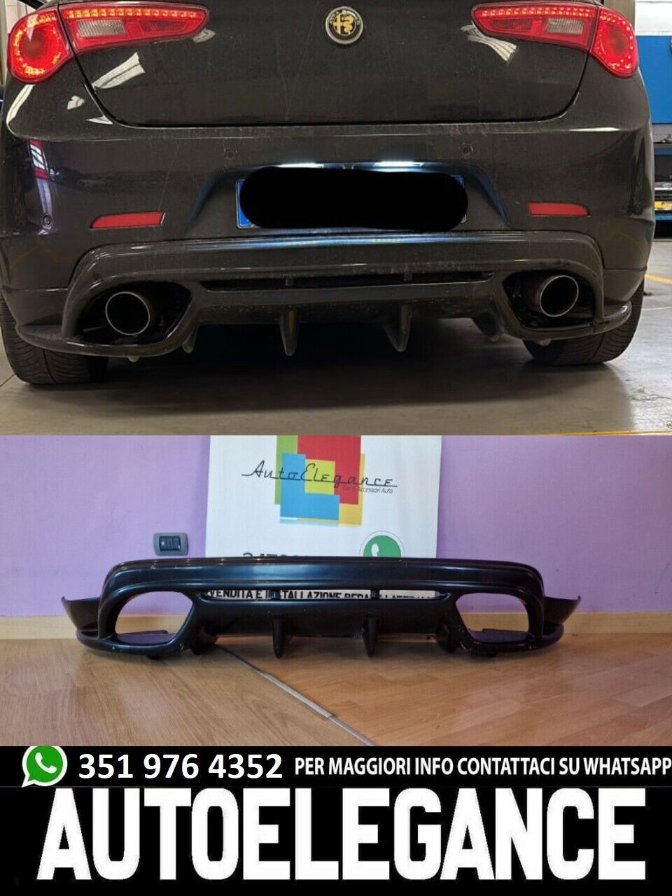 REAR DIFFUSER SUITABLE FOR ALFA ROMEO GIULIETTA GLOSSY BLACK 