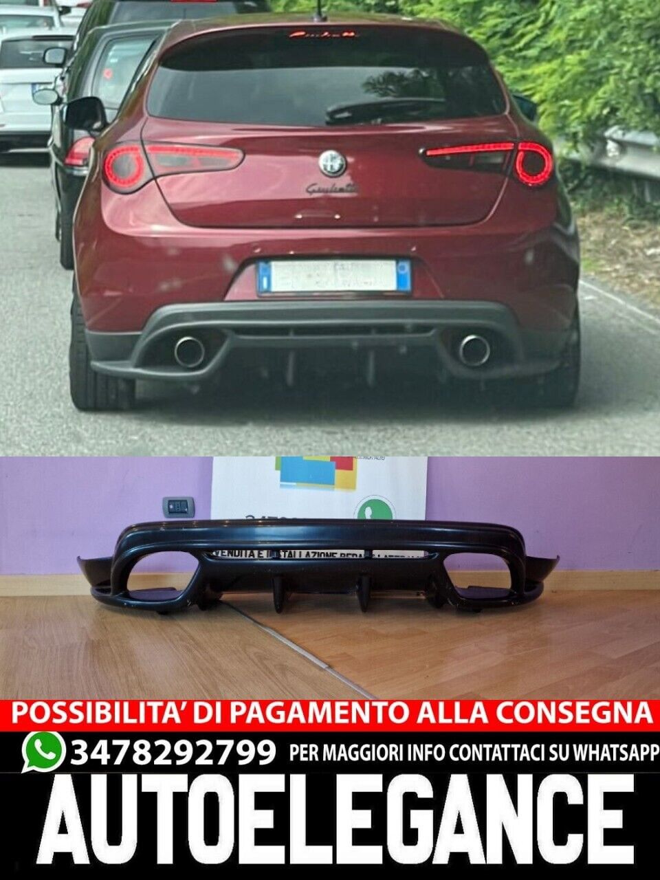 REAR DIFFUSER SUITABLE FOR ALFA ROMEO GIULIETTA GLOSSY BLACK 