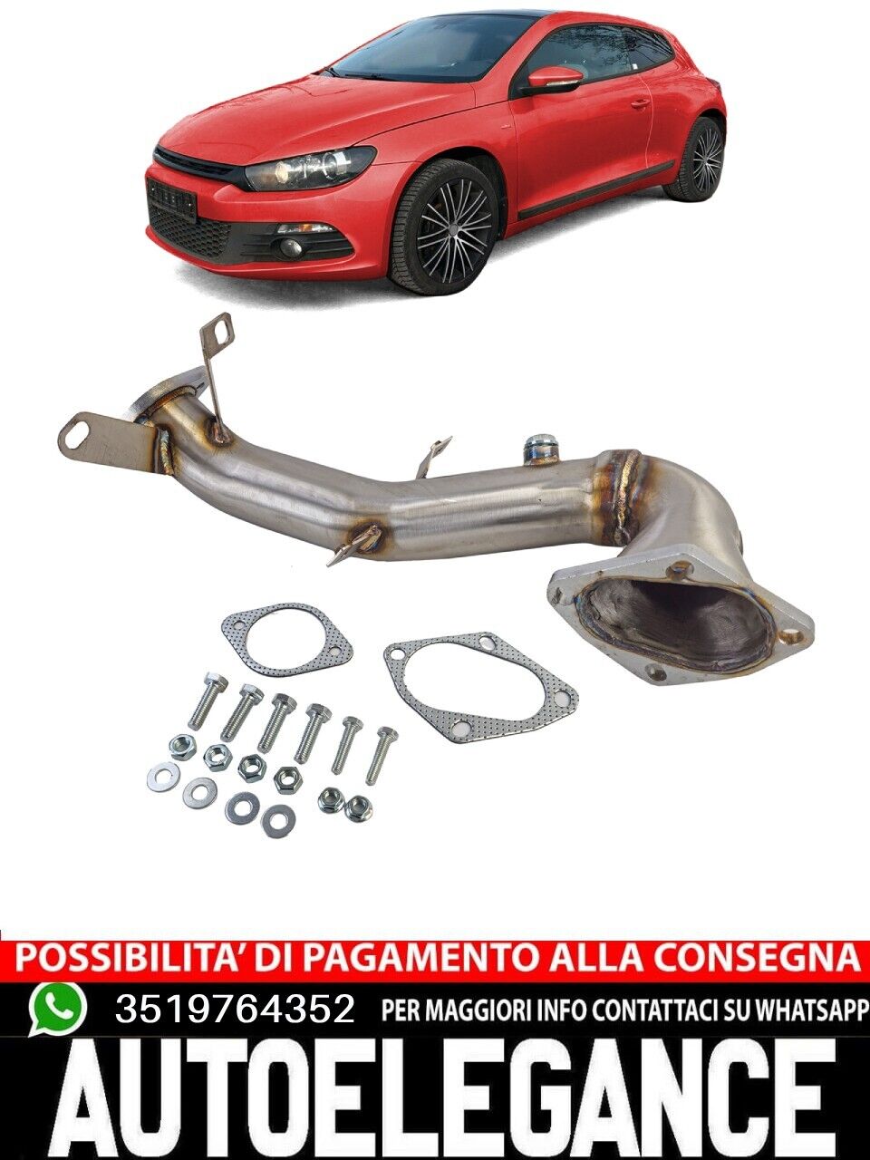 Tubo di ricambio downpipe racing in acciaio inox per VW Scirocco 08-17 1.4 TSI
