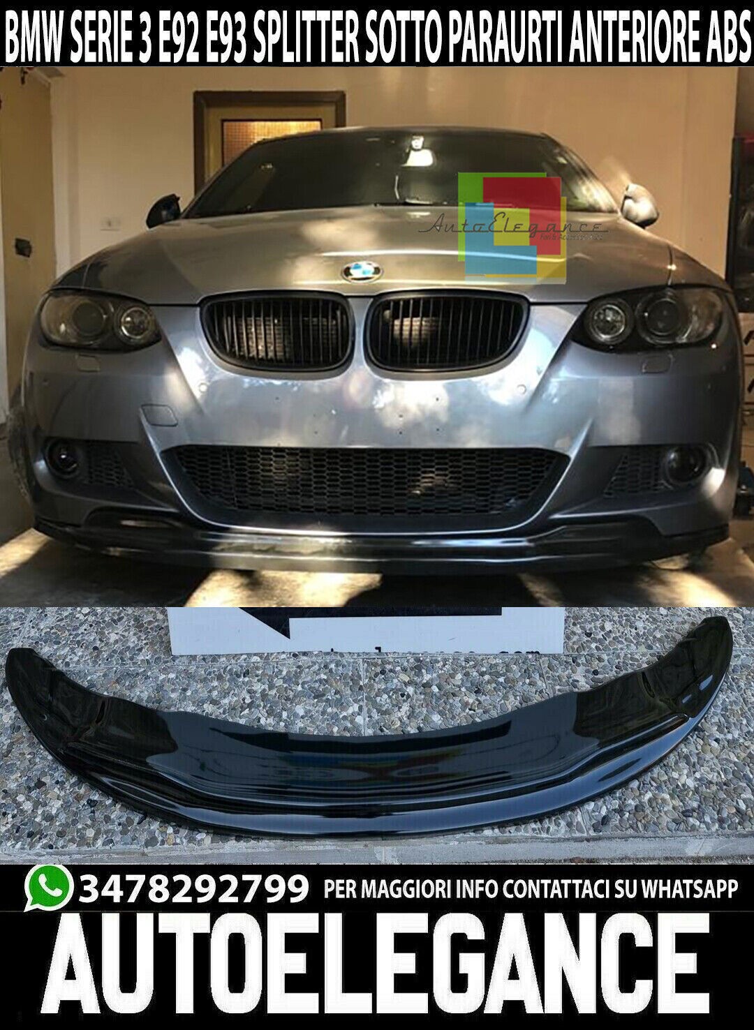 SOTTO PARAURTI ADATTO A BMW SERIE 3 E92 E93 M SPOILER ANTERIORE SPLITTER ABS