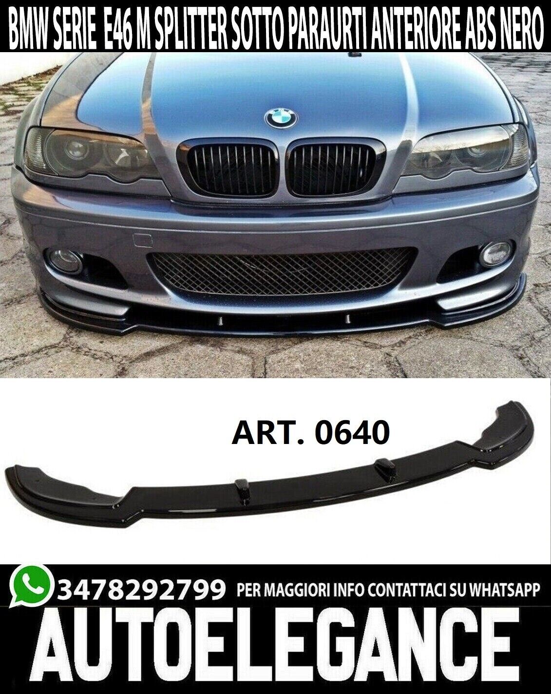 BMW 3 SERIES E46 M3 FRONT BUMPER SPLITTER BLADE ABS GLOSS BLACK .V.