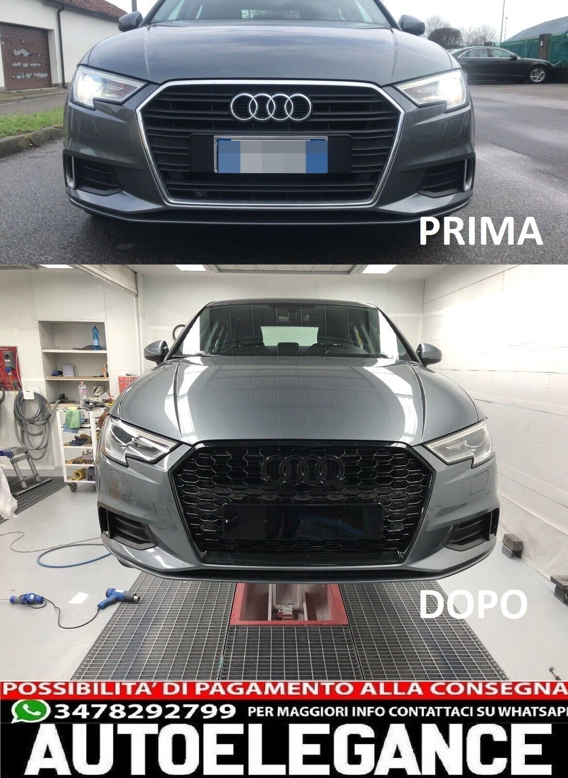 GRIGLIA ADATTA PER AUDI A3 8V 2017-2020 LOOK RS3 LOOK NERO LUCIDA 0033