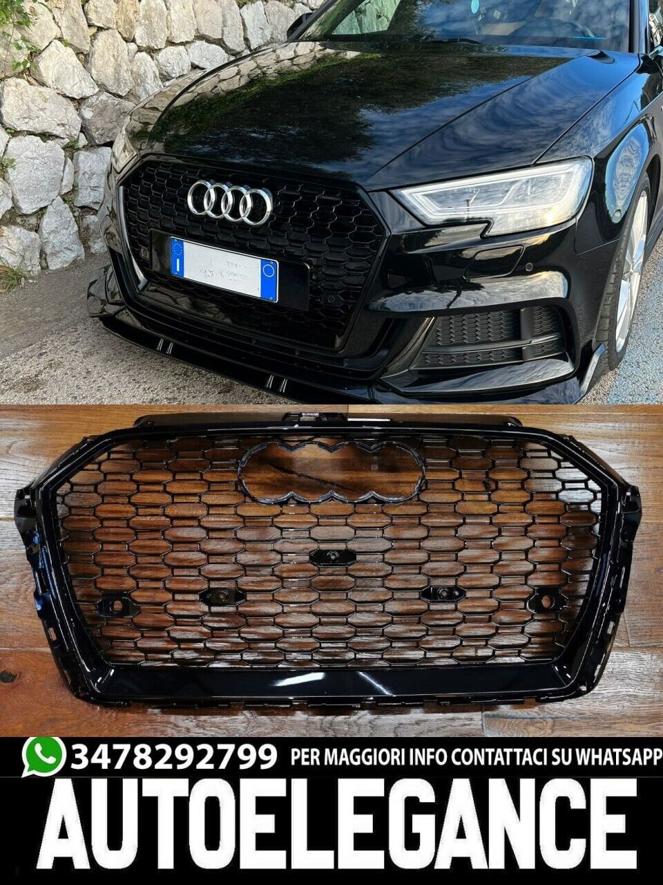 GRIGLIA ADATTA PER AUDI A3 8V 2017-2020 LOOK RS3 LOOK NERO LUCIDA 0033