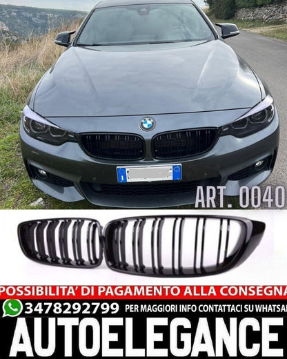 GRIGLIA ADATTA PER BMW SERIE 4 F32 F33 F36 DOPPIA FASCIA LOOK NERO LUCIDO