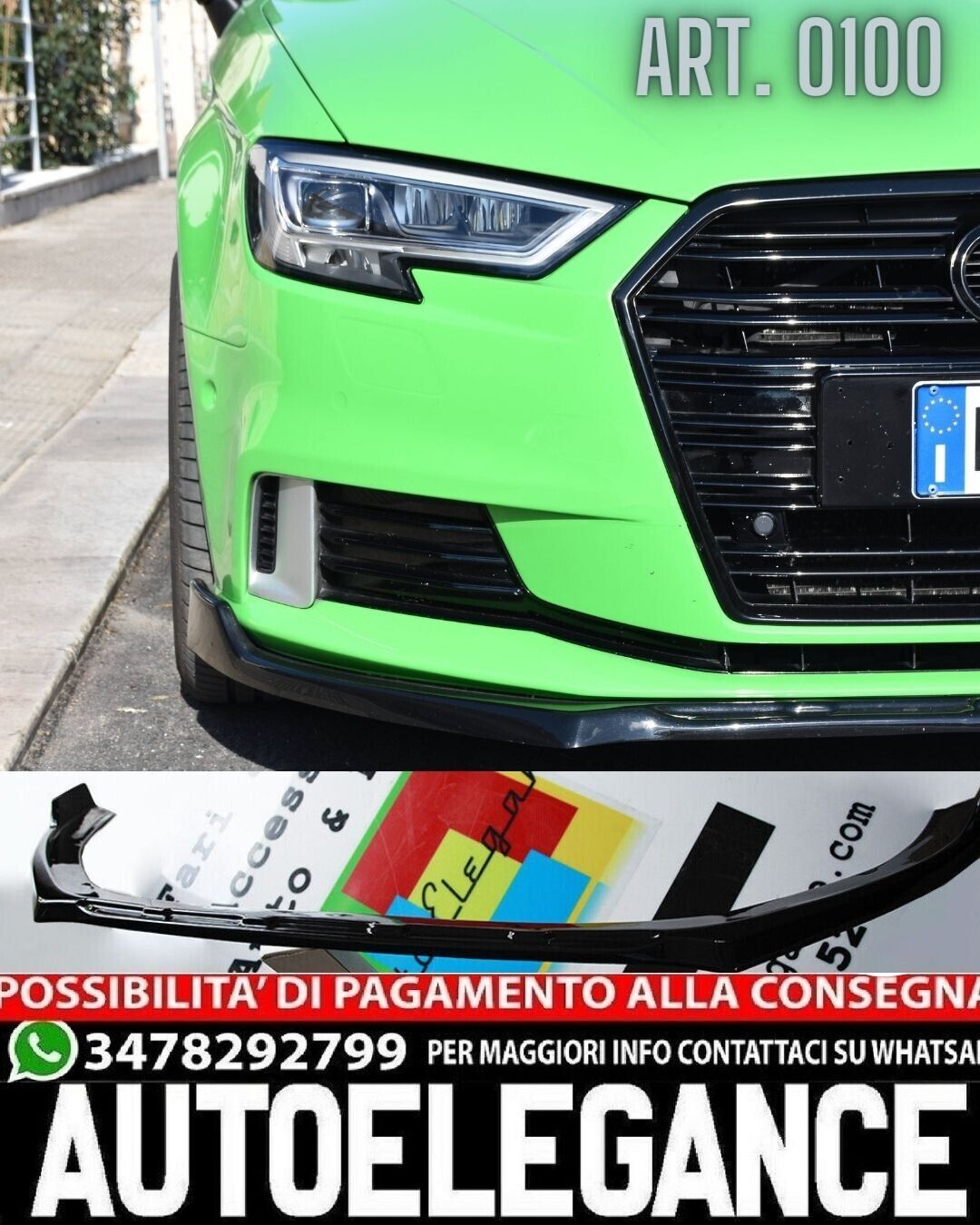 SPLITTER SUITABLE FOR AUDI A3 8V 2012-2016 STANDARD SLINE LOOK GLOSSY BLACK.