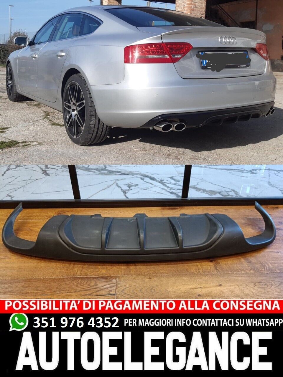 DIFFUSER SUITABLE FOR AUDI A5 2007-2011 SPORTBACK STANDARD 2+2 LOOK DTM RAW