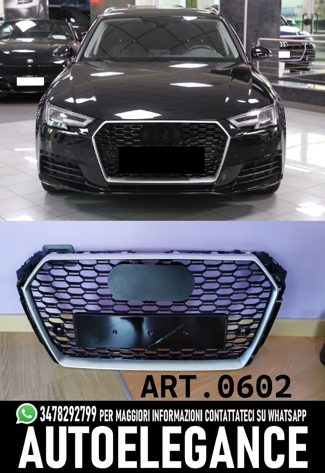 GRIGLIA ANTERIORE ADATTO PER AUDI A4 B9 2015+ RS4 NIDO D'APE BORDO SATINATO