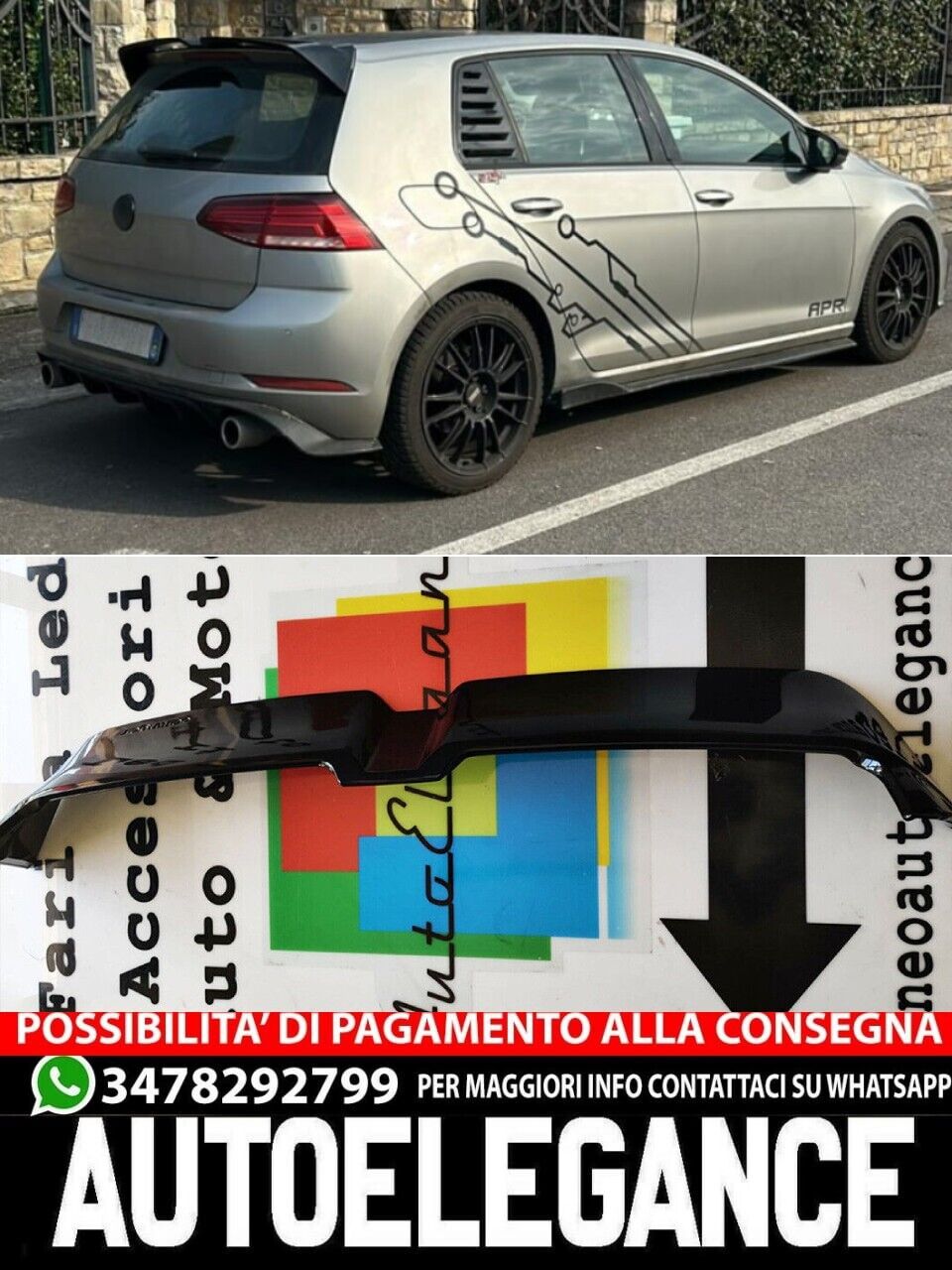 SPOILER TETTO ADATTO PER VW GOLF 7 VII 2012-2019 LOOK RLINE NERO LUCIDO ABS
