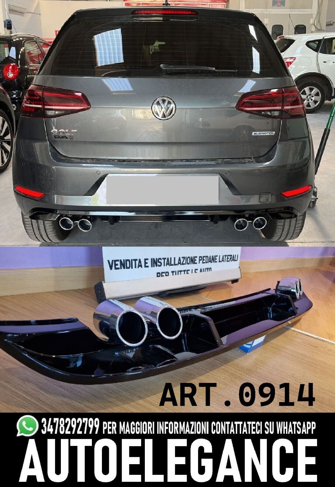 DIFFUSORE ADATTO PER VW GOLF 7.5 LOOK RLINE TERMINALI 2+2 (LISCIO)