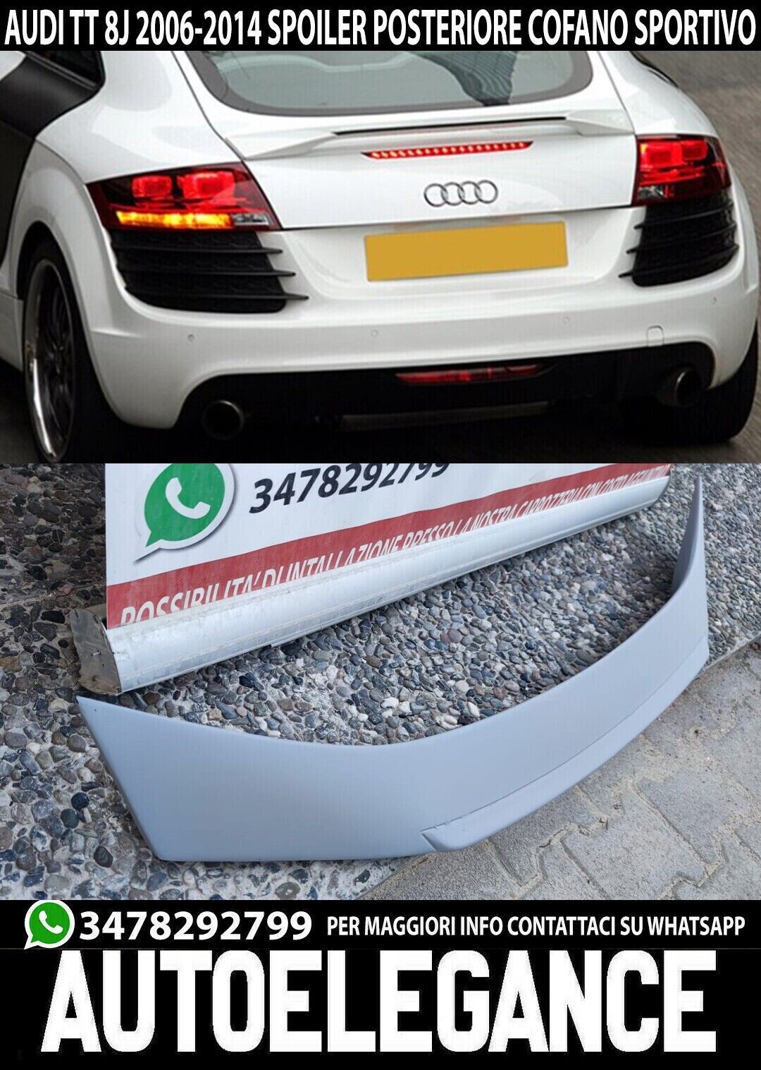 SPOILER POSTERIORE ADATTO PER AUDI TT 8J COUPE COFANO LOOK SPORTIVO TUNING