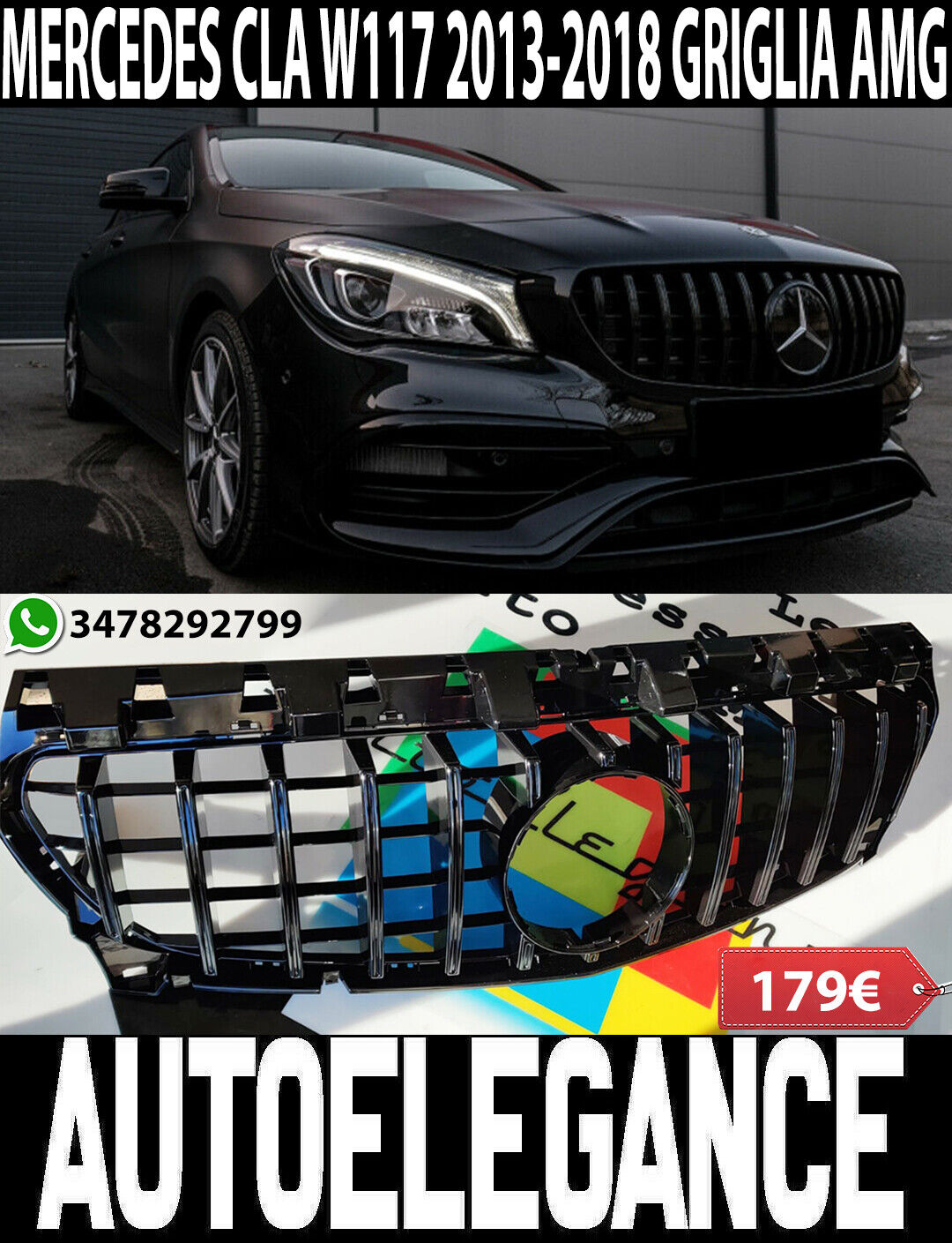 MERCEDES CLA W117 X117 2013-2018 GRIGLIA ANTERIORE AMG PANAMERICANA PROFILI NERI