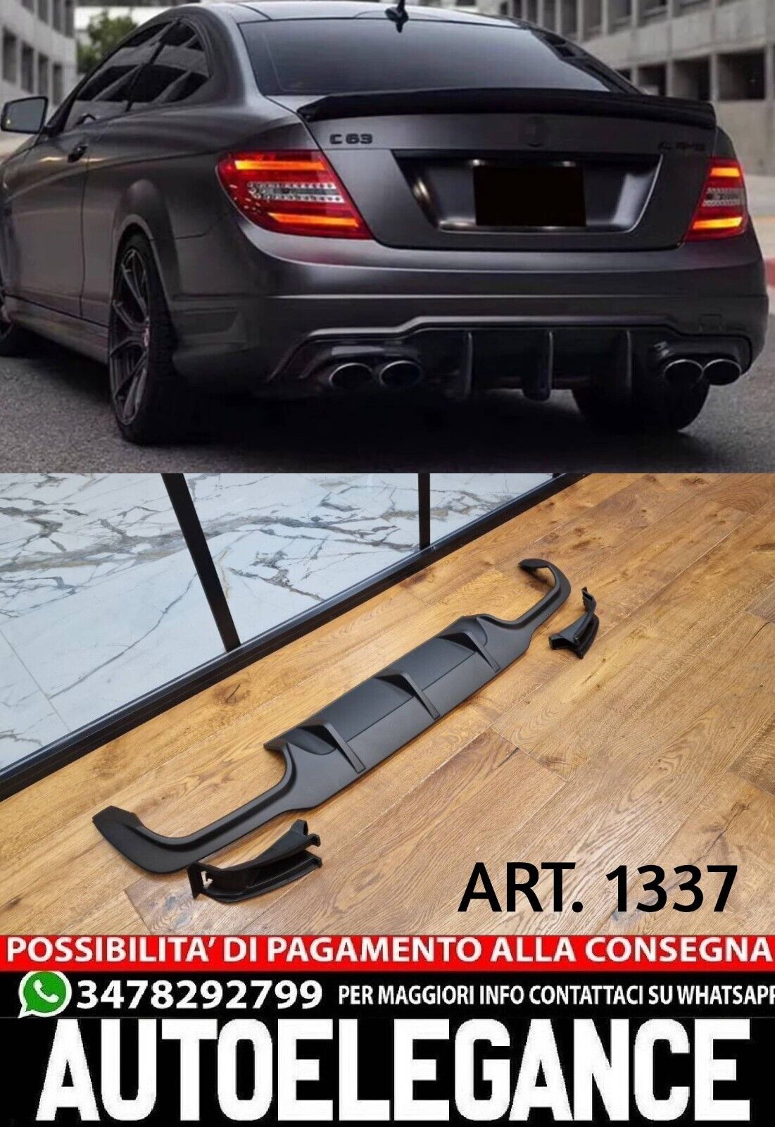 DIFFUSORE ADATTO PER MERCEDES CLASSE C W204 AMG 12-14 LOOK NERO DESIGN SPORTIVO