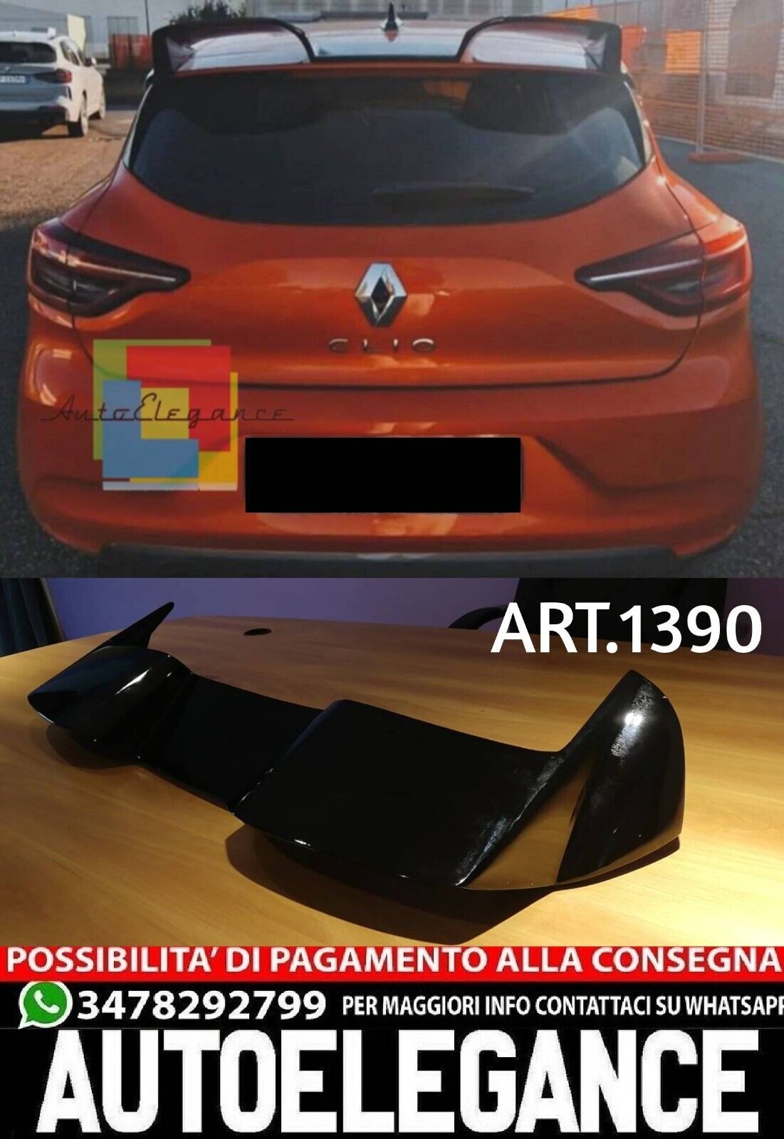 ROOF SPOILER SUITABLE FOR RENAULT CLIO 5 V 2019+ GLOSSY BLACK SPORTY LOOK -