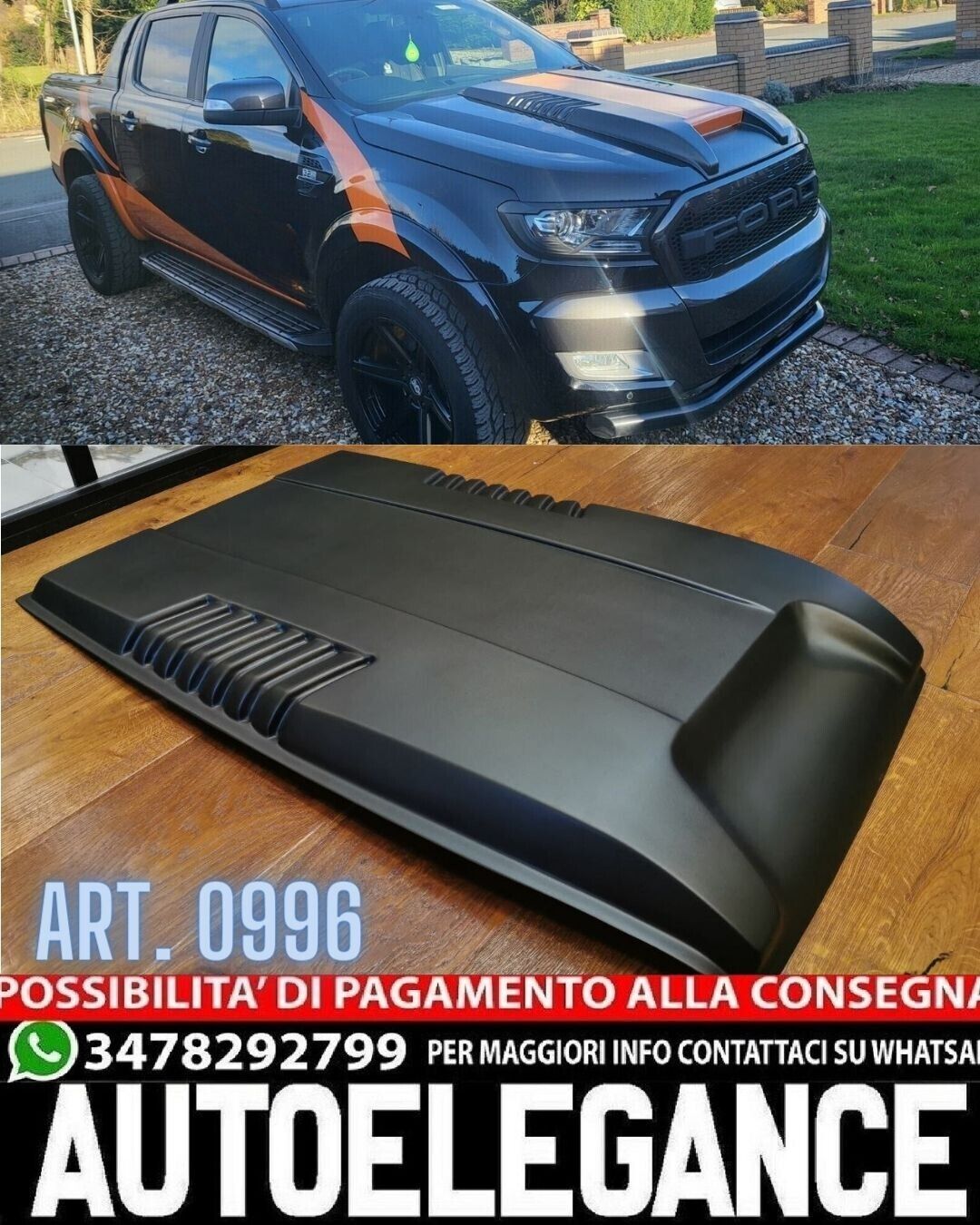 HOOD AIR INTAKE SUITABLE FOR FORD RANGER T6 T7 T8 2015-2022 WILDTRACK LOOK BLACK