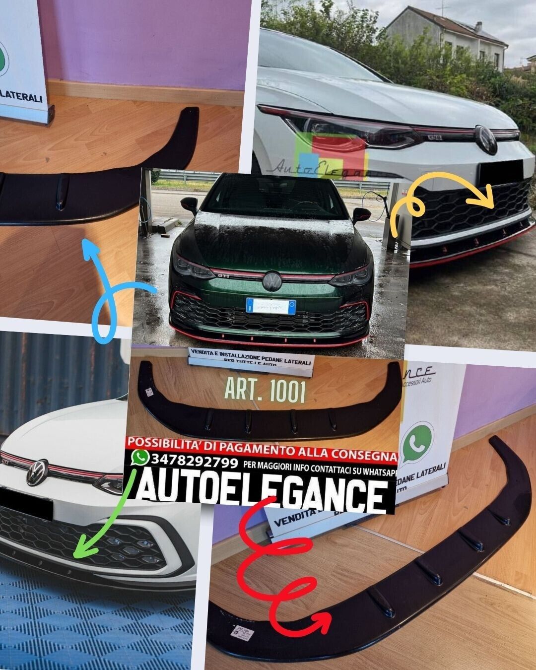 SPLITTER SUITABLE FOR VW GOLF 8 GTI GTD RLINE LOOK GLOSSY BLACK SPORTY DESIGN 
