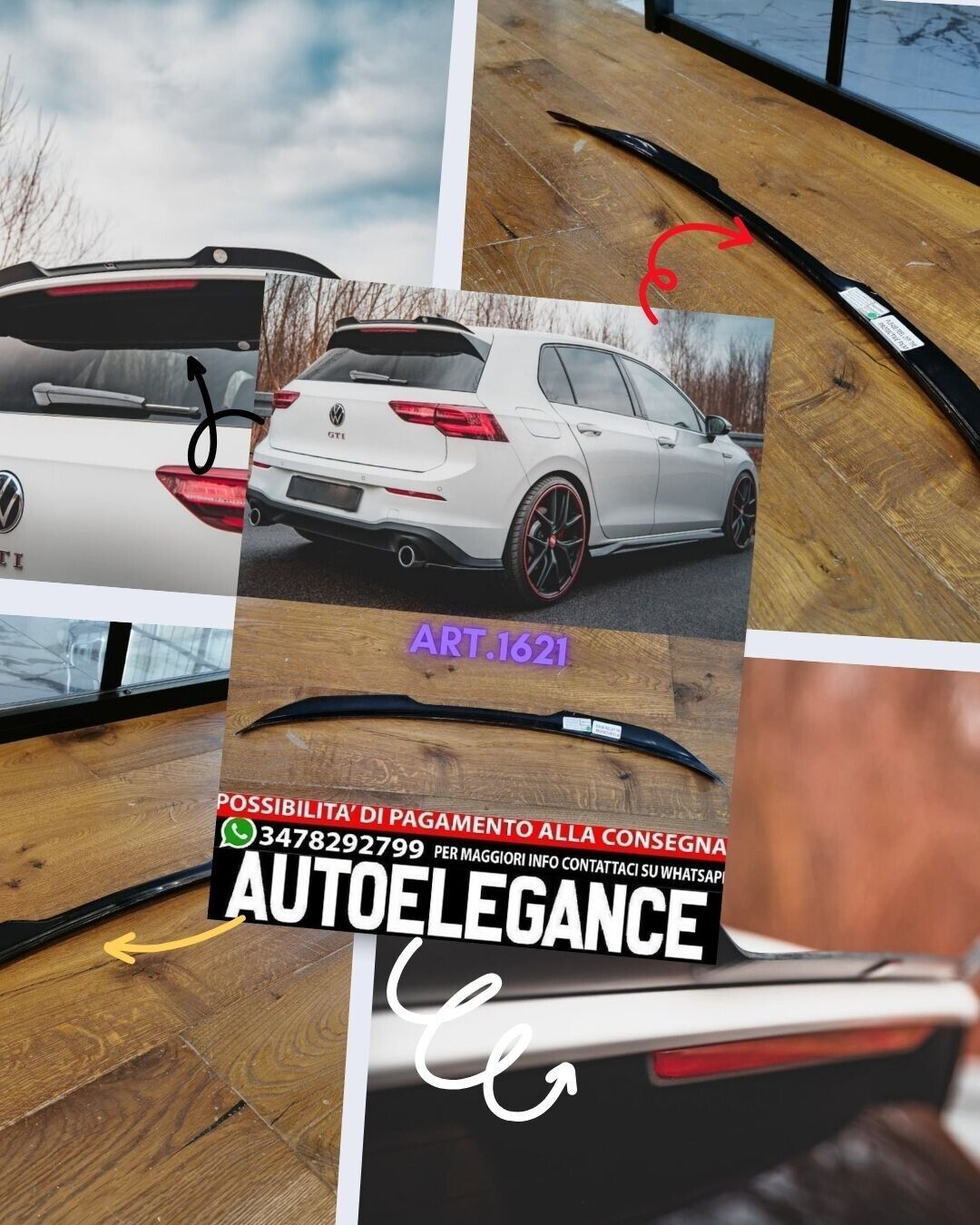 ALA AGGIUNTIVA ADATTA PER VW GOLF 8 GTI RLINE 2020+ LOOK NERO LUCIDO V.2