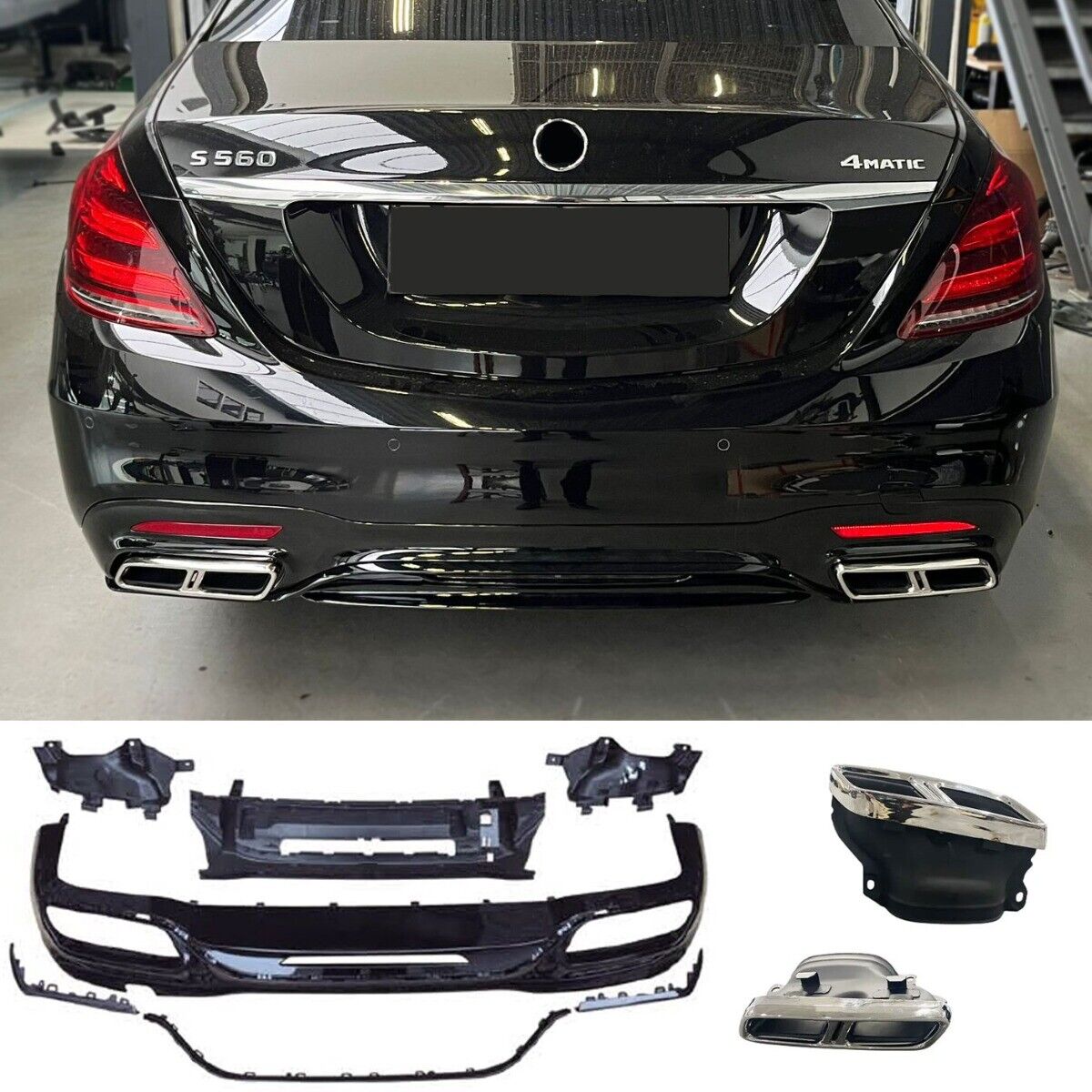 Diffuser + Bumper Exhaust (CHROME) S65 AMG OPTIC for Mercedes S-KL. W222 Facelift 