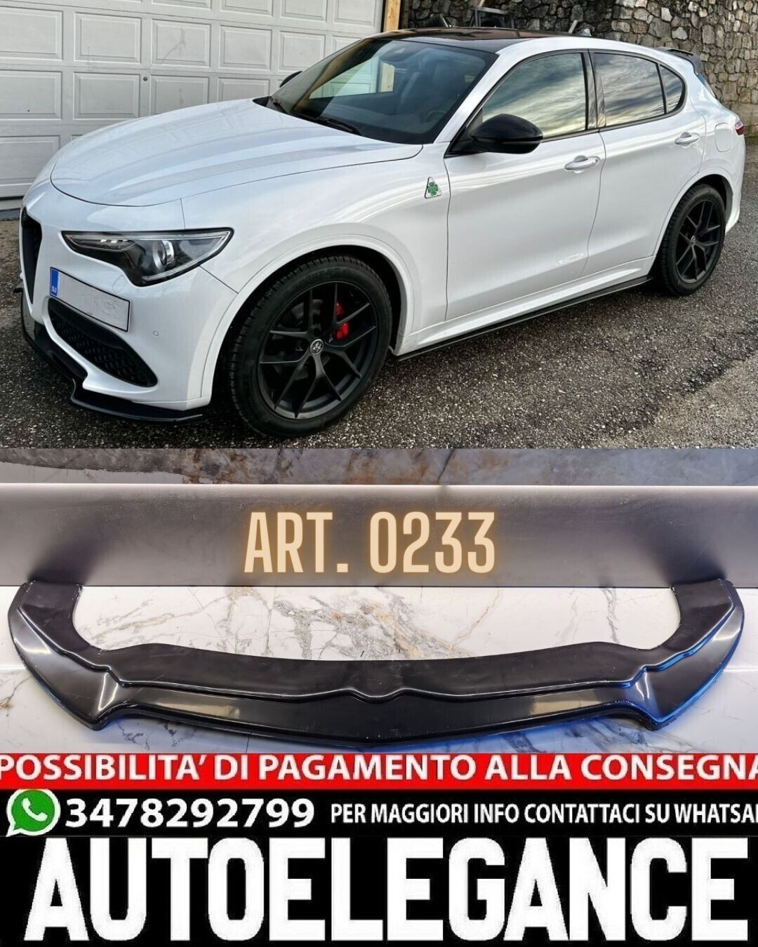 SPLITTER ADATTO PER ALFA ROMEO STELVIO LOOK NERO LUCIDO DESIGN SPORTIVO