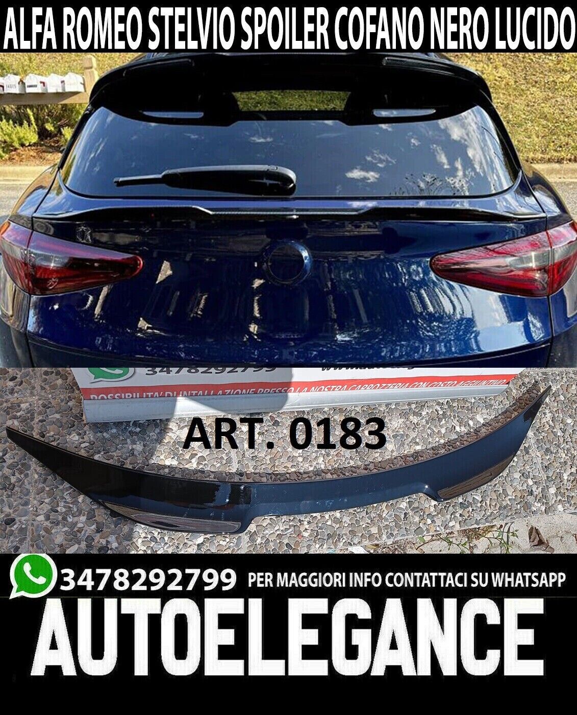 SPOILER COFANO ADATTA A ALFA ROMEO STELVIO SPORTIVO IN ABS NERO LUCIDO VELOCE ..