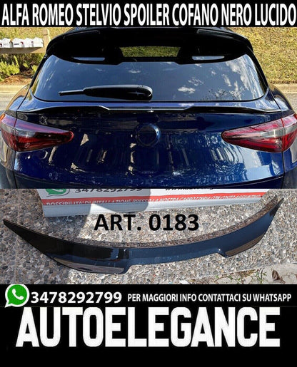 SPOILER COFANO ADATTA A ALFA ROMEO STELVIO SPORTIVO IN ABS NERO LUCIDO VELOCE ..