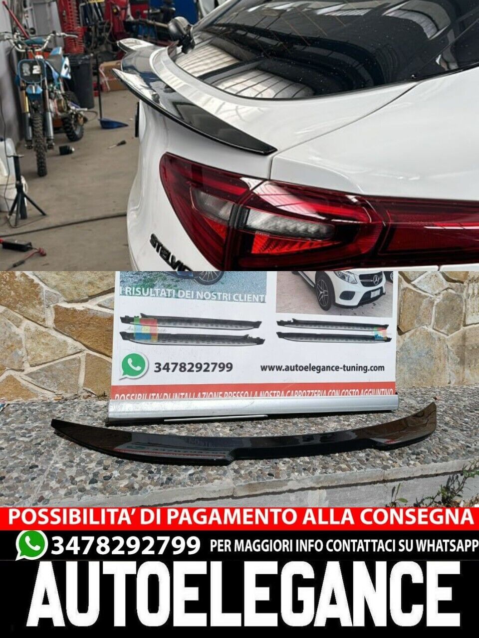SPOILER COFANO ADATTA A ALFA ROMEO STELVIO SPORTIVO IN ABS NERO LUCIDO VELOCE ..