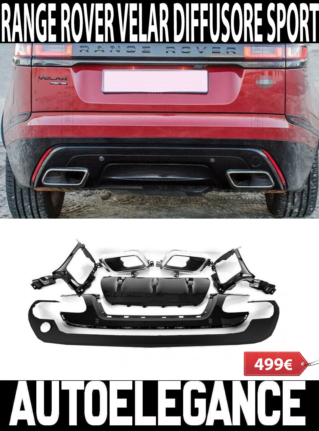 DIFFUSORE NERO POSTERIORE ABS TERMINALI INOX CROMATO PER RANGE ROVER VELAR