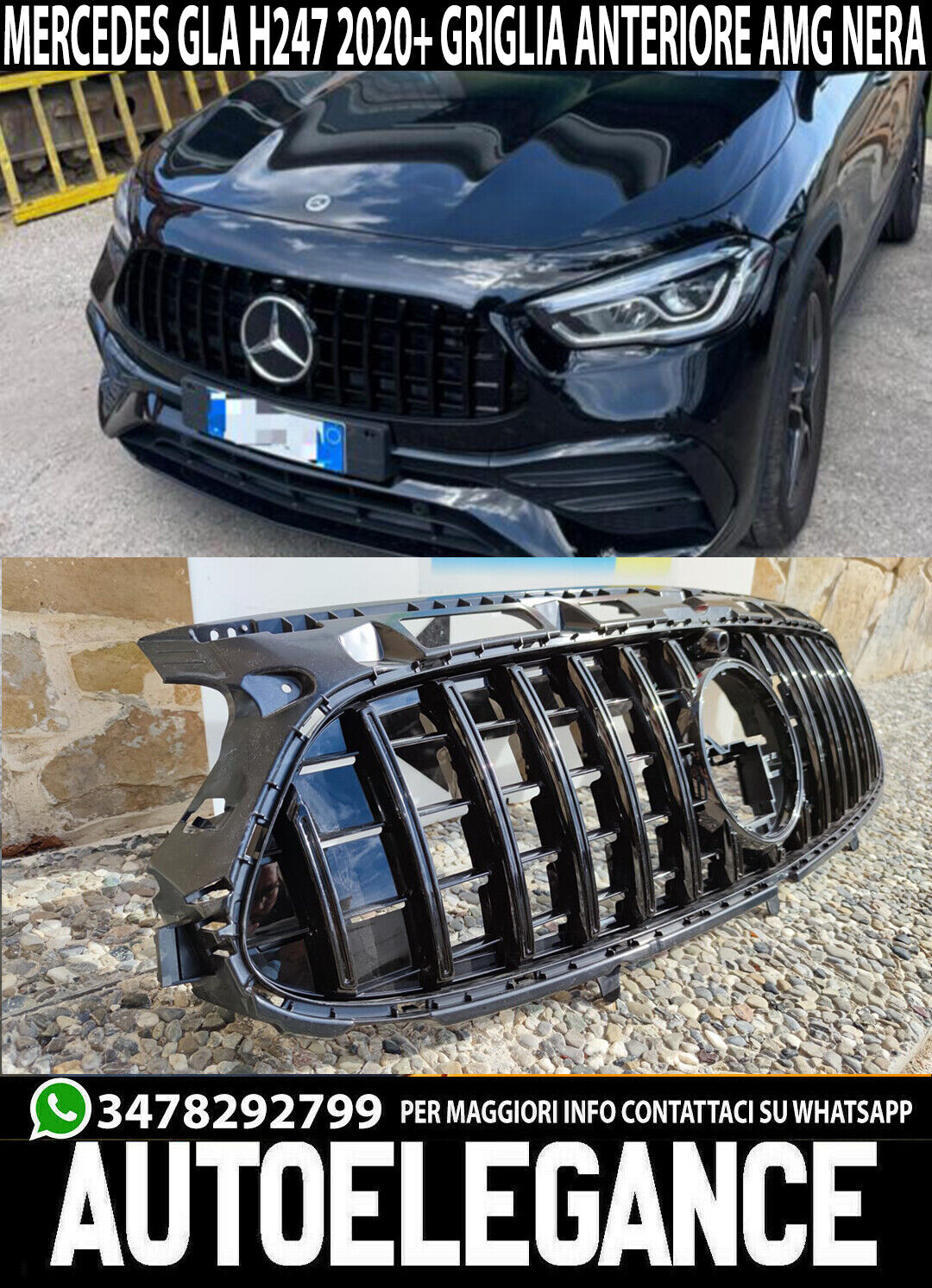 CALANDRA PER MERCEDES GLA H247 2020+ GRIGLIA ANTERIORE AMG PANAMERICANA NERA