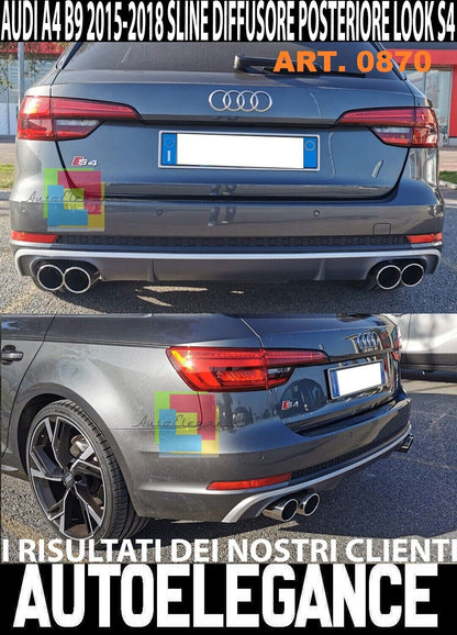 UNDER BUMPER ABS REAR DIFFUSER SUITABLE FOR AUDI A4 B9 8W S4 FOR SLINE with black tips 