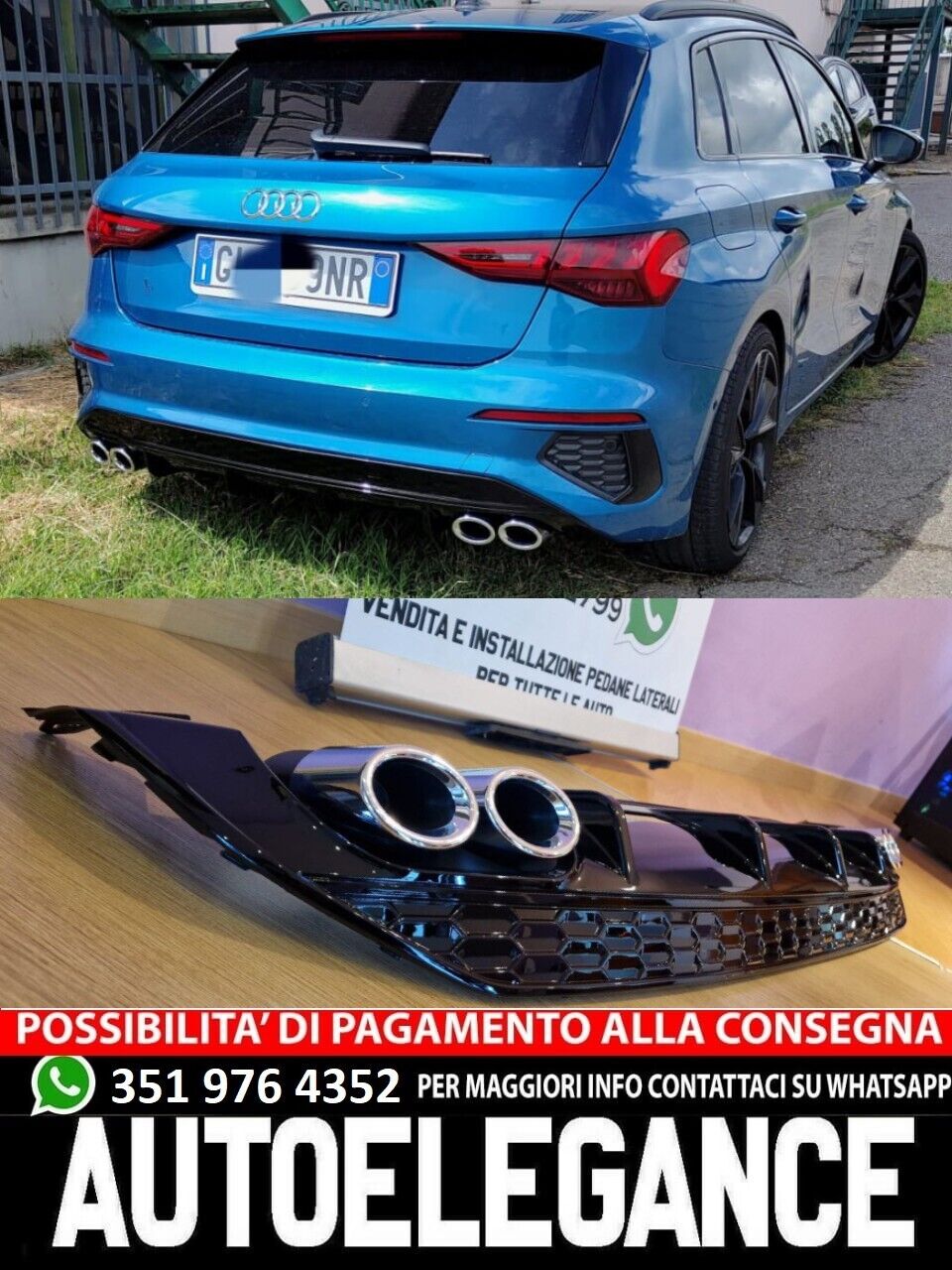 💎DIFFUSORE AUDI A3 8Y 2020+ SPORTBACK LOOK S3 PER PARAURTI SLINE💎