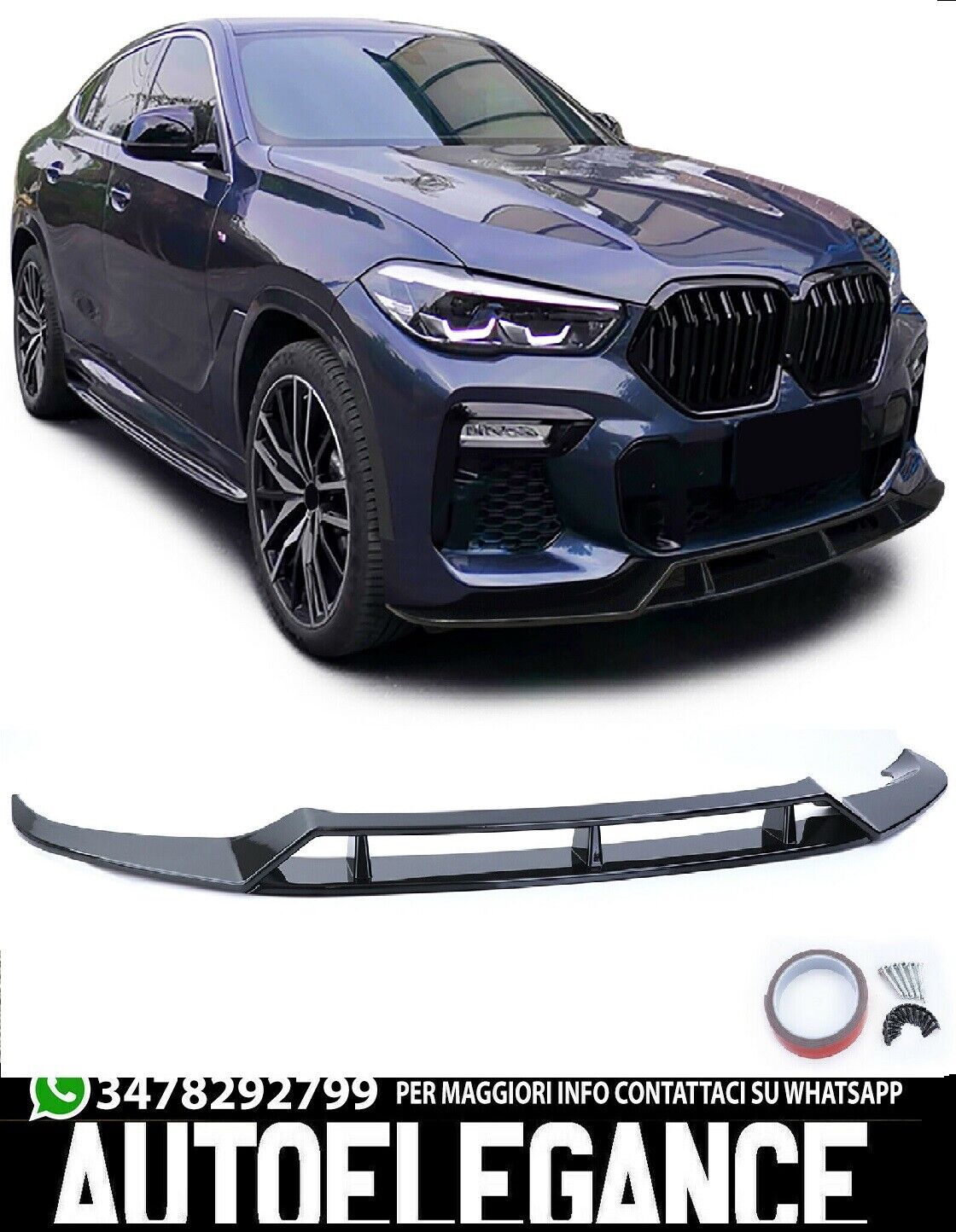 Splitter Anteriore Ottica Nero Lucido adatto per BMW X6 G06 dal 19
