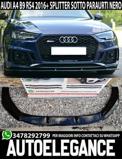 SOTTO PARAURTI ANTERIORE ADATTO A AUDI A4 B9 RS4 2016+ SPLITTER ABS NERO 0013