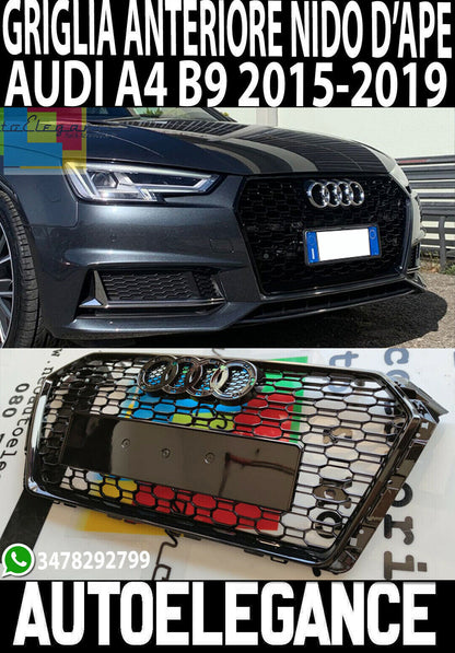 CALANDRA RS4 NIDO D'APE PER AUDI A4 B9 2015-2019 GRIGLIA ANTERIORE BORDO NERO