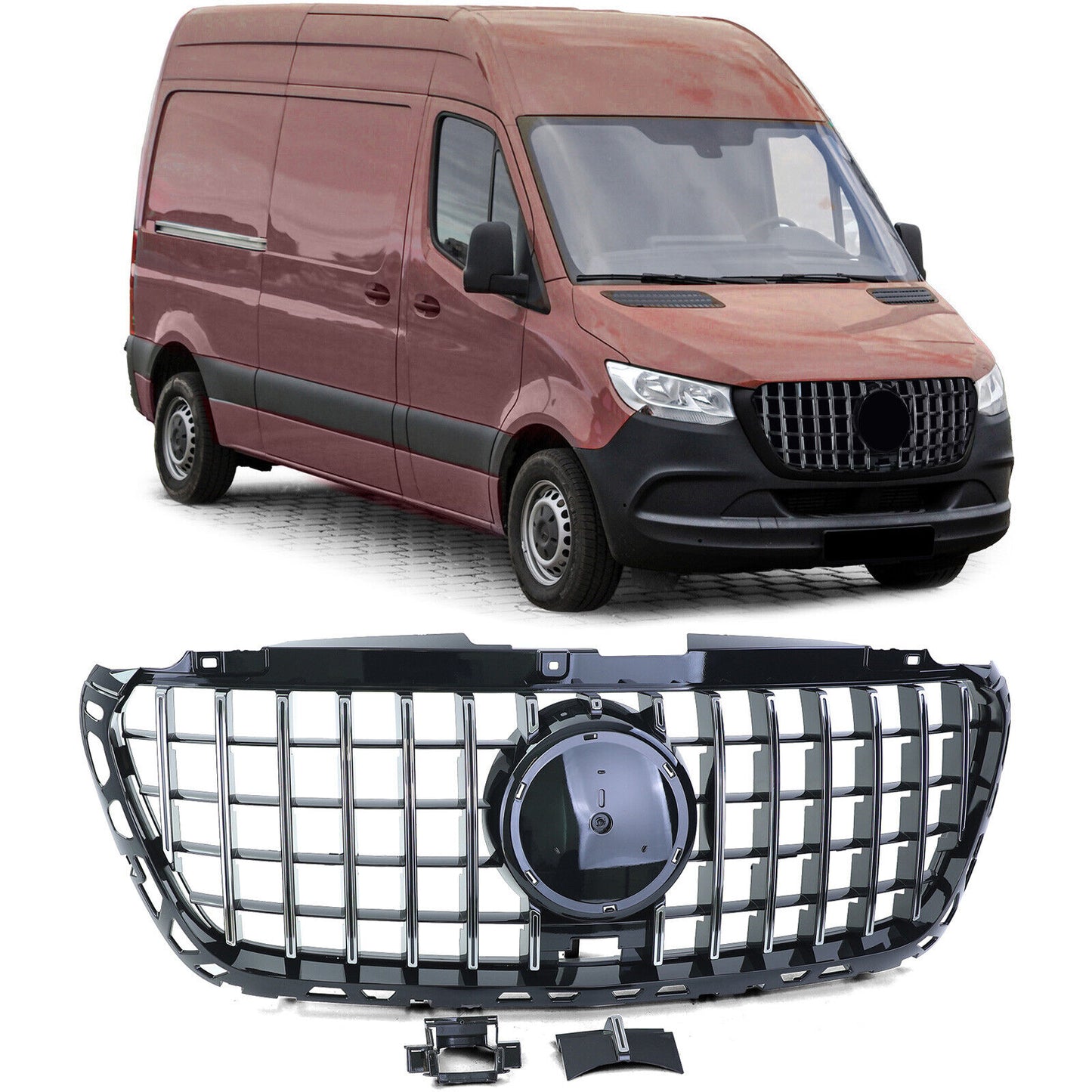 Black chrome gloss sports radiator grille for Mercedes Sprinter W907 910 from 18 