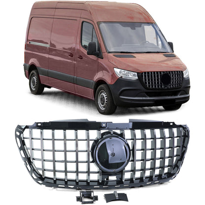 Black chrome gloss sports radiator grille for Mercedes Sprinter W907 910 from 18 