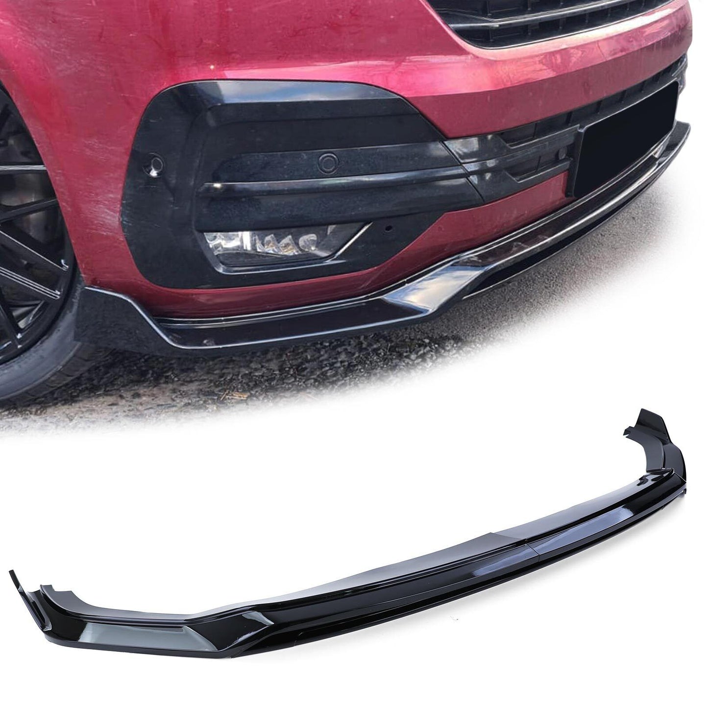 Front spoiler lip with splitter and grille in glossy black for VW Bus T6.1 from 19 