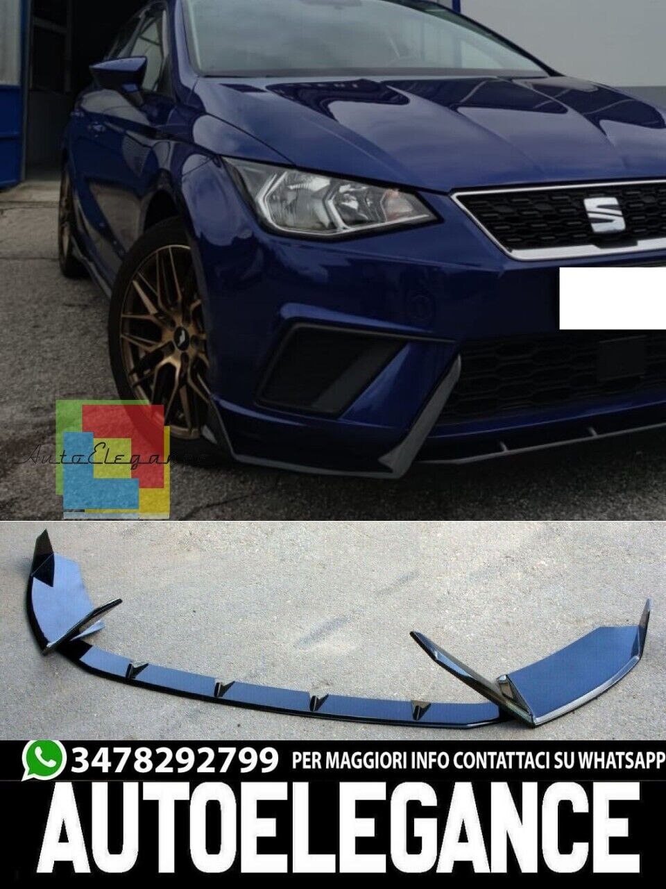 3 PIECE SPLITTER SUITABLE FOR SEAT IBIZA 5 6J FR 2017+ GLOSSY BLACK 