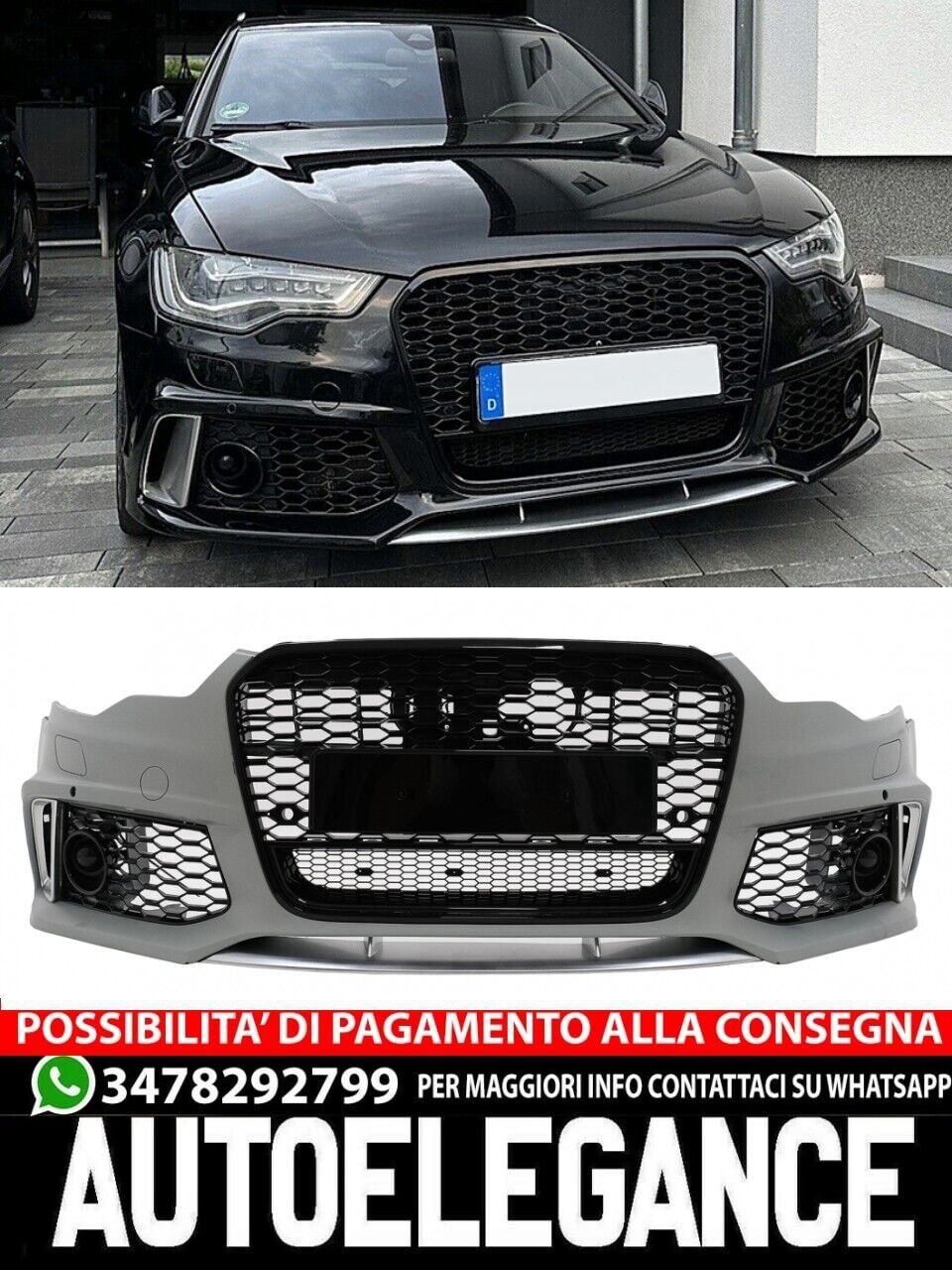 Front Bumper with Center Grille Suitable for Audi A6 C7 4G 2011-2015 RS6