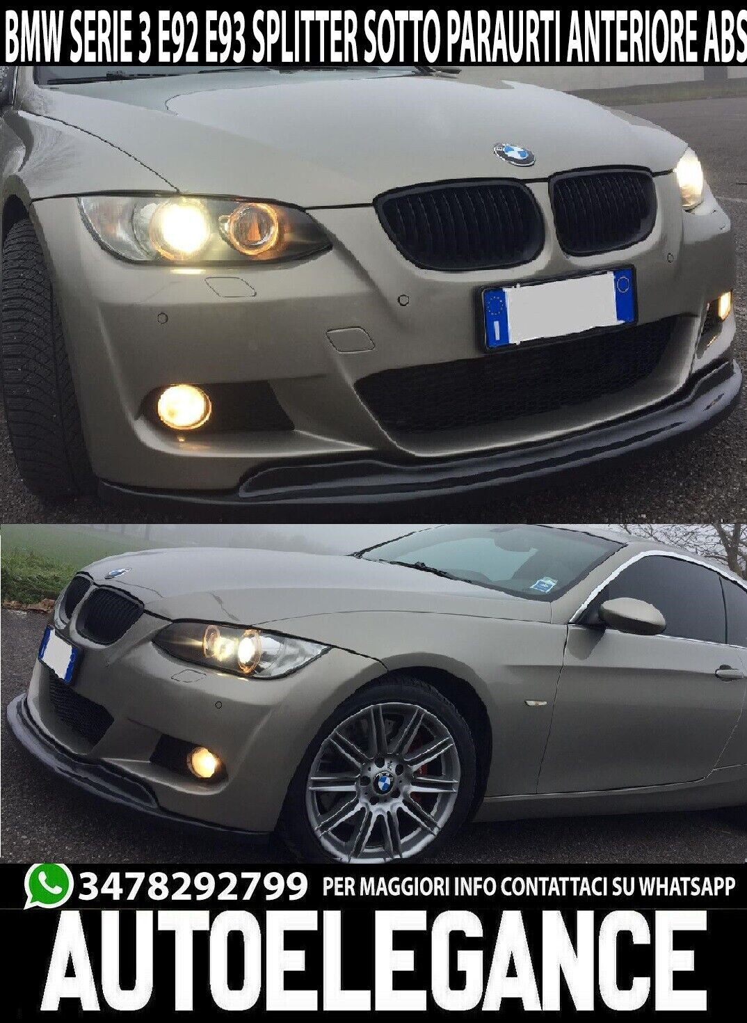 SOTTO PARAURTI BMW SERIE 3 E92 E93 SPOILER ANTERIORE M SPORT SPLITTER ABS NERO