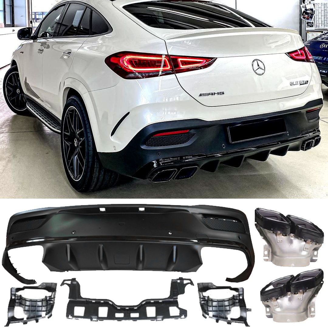 DIFFUSORE NERO+TERMINALI ADATTO PER MERCEDES W167 C167 GLE COUPE LOOK 63 AMG