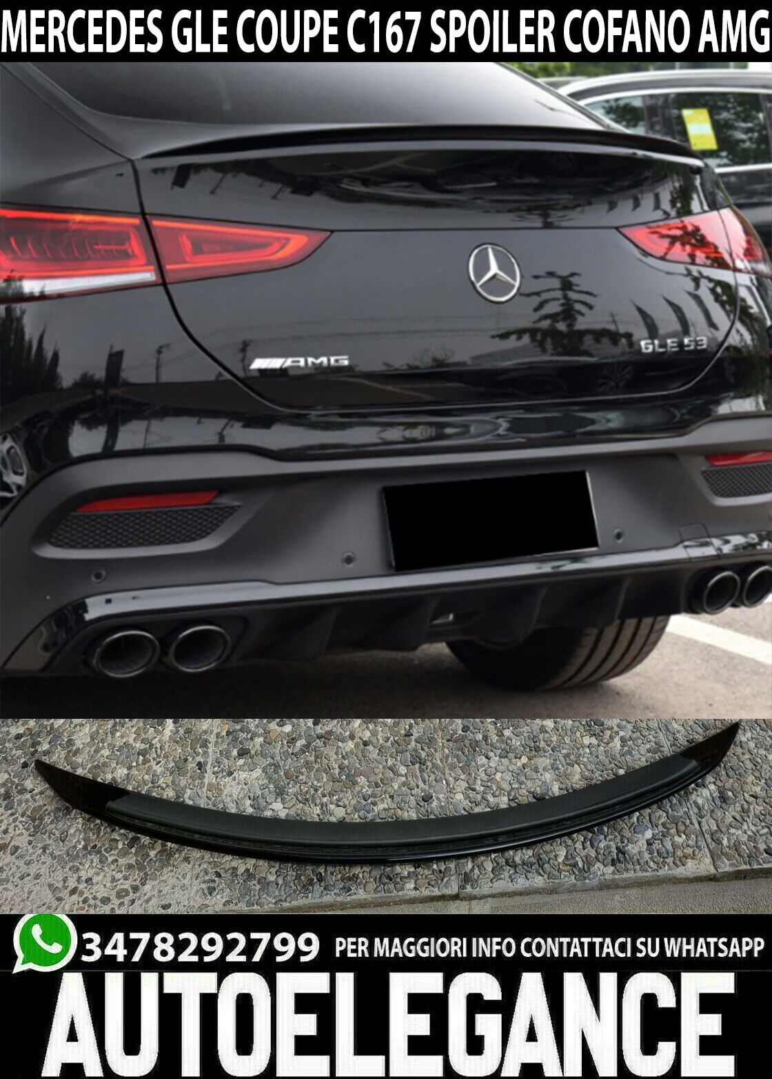 SPOILER POSTERIORE SUL COFANO MERCEDES GLE C167 W167 2019+ COUPE AMG NERO LUCIDO