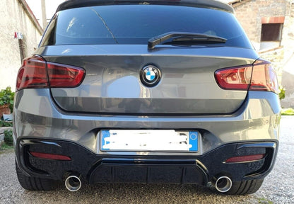 DIFFUSORE ADATTO PER BMW SERIE 1 F20 F21 MSPORT 2015-2019 1+1 LOOK NERO LUCIDO