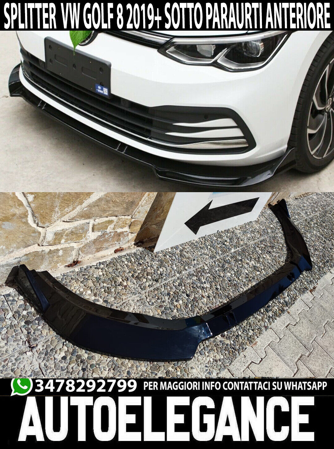 SPLITTER VW GOLF 8 VIII UNDER FRONT BUMPER ABS GLOSSY BLACK BLADE