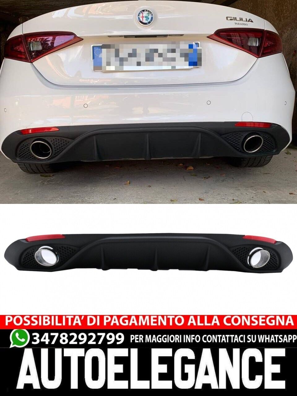 ✨DIFFUSORE DAM ADATTO PER ALFA ROMEO GIULIA LOOK VELOCE OPACO+TERMINALI CROMATI✨