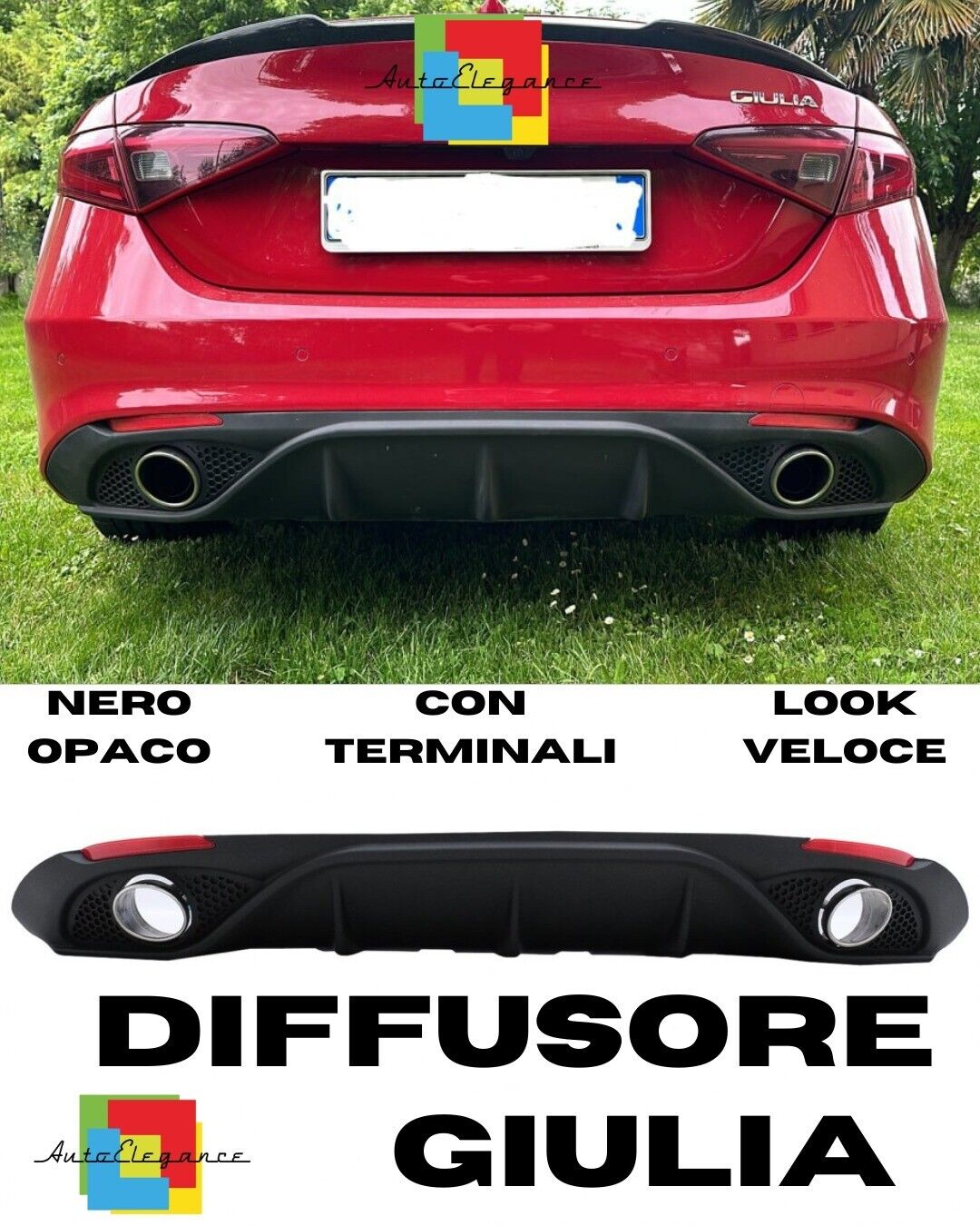 ✨DIFFUSORE DAM ADATTO PER ALFA ROMEO GIULIA LOOK VELOCE OPACO+TERMINALI CROMATI✨