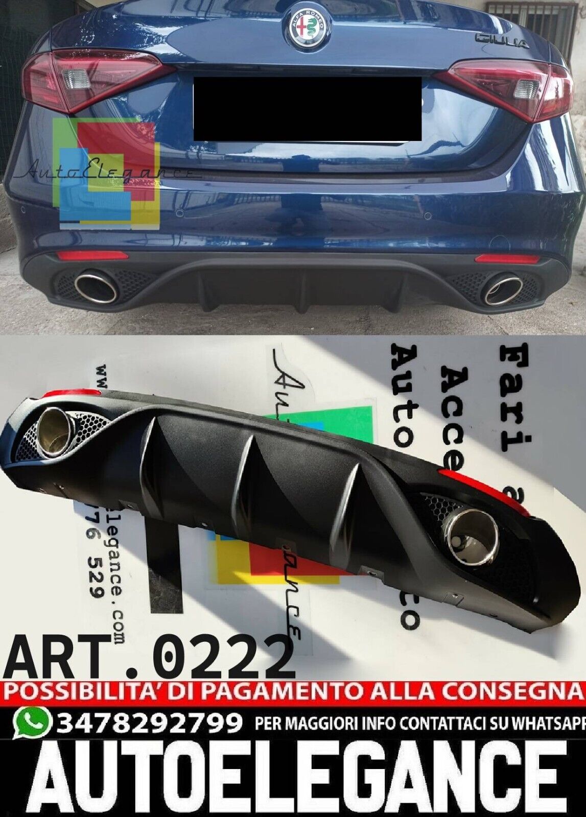 ✨DIFFUSORE DAM ADATTO PER ALFA ROMEO GIULIA LOOK VELOCE OPACO+TERMINALI CROMATI✨