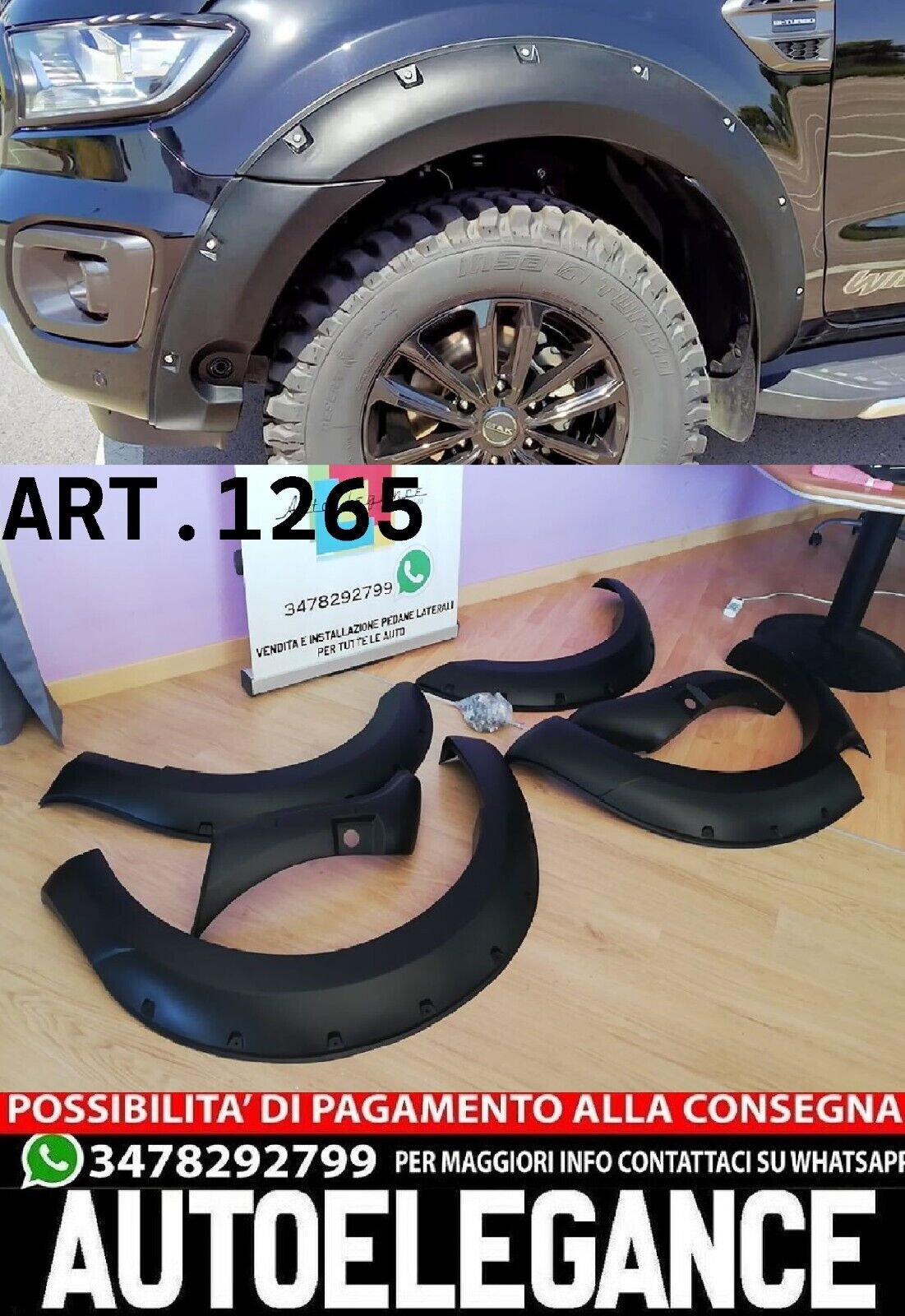 ✔️PARAFANGHI ADATTI PER FORD RANGER T8 2019-2022 NERO OPACO CON FORO SENSORE✔️