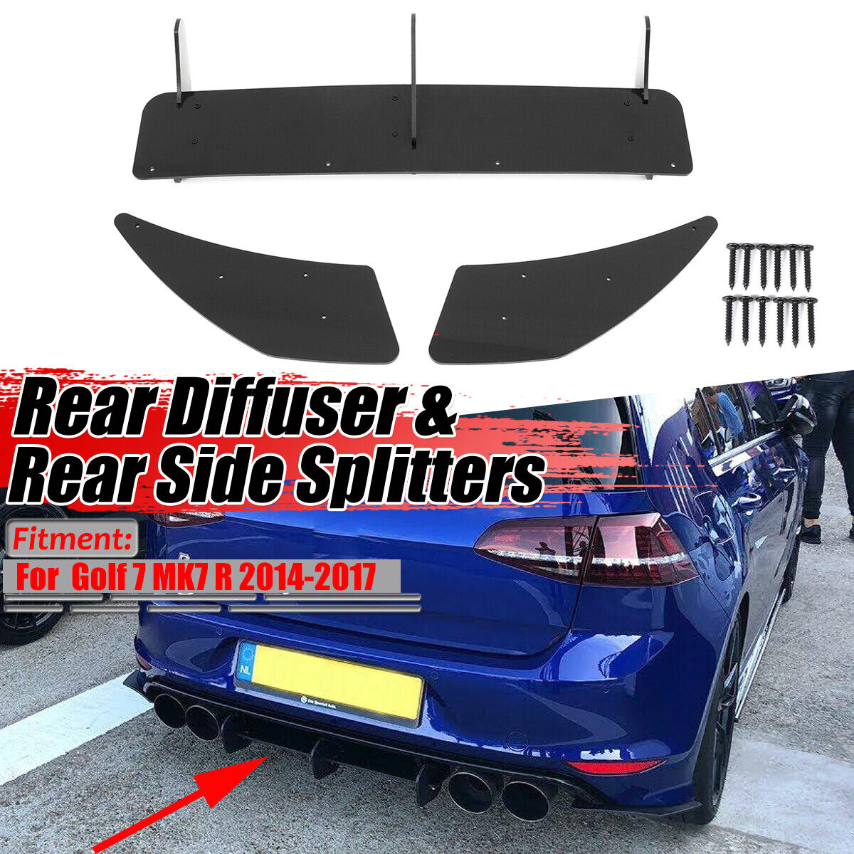 ⭐DIFFUSORE POSTERIORE ADATTO PER VW GOLF 7 MK7 R 2013 2014-2016 ABS NERO LUCIDO⭐