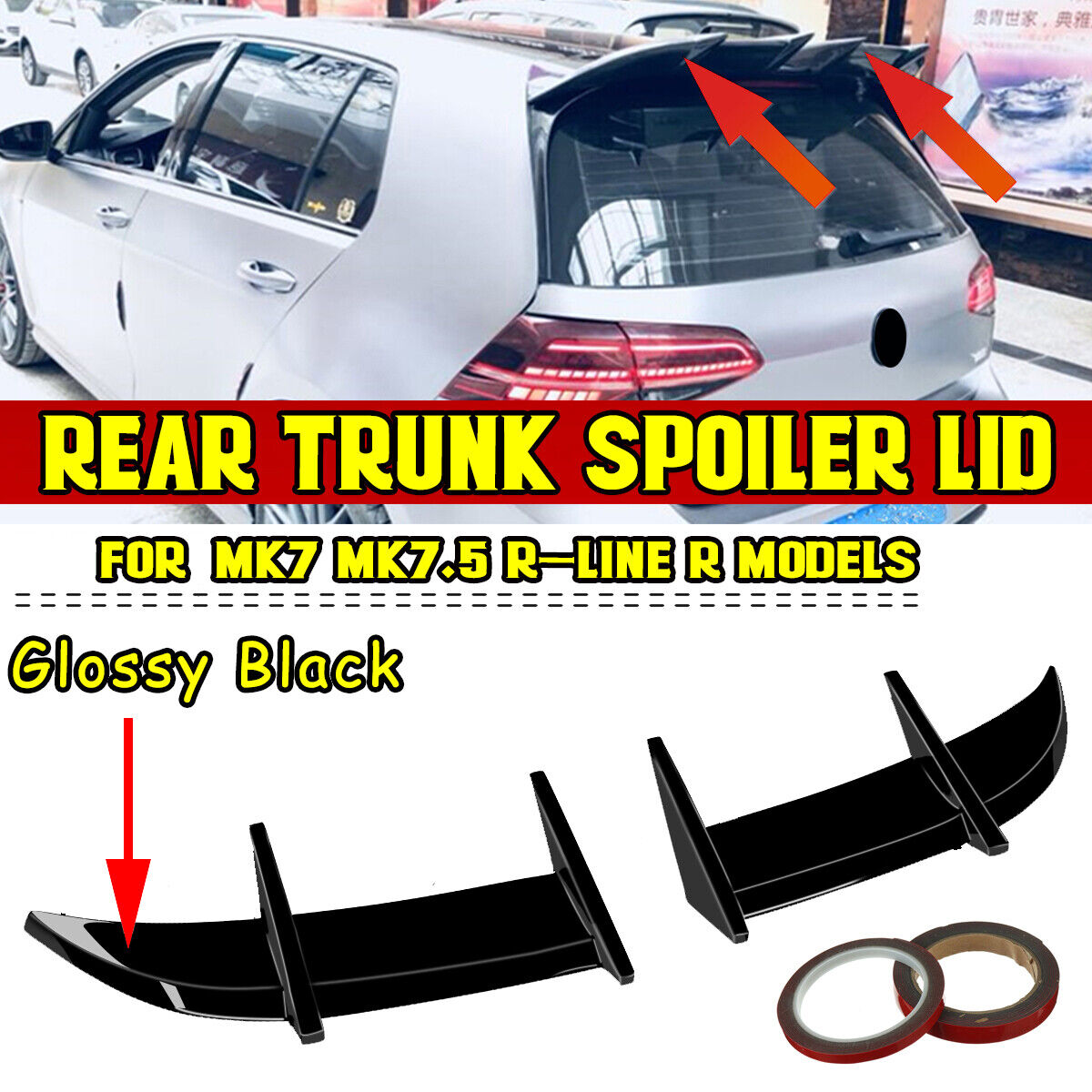 ⭐SPOILER POSTERIORE ADATTO PER VW MK7 Ⅶ R R-LINE2013-2020 NERO LUCIDO⭐