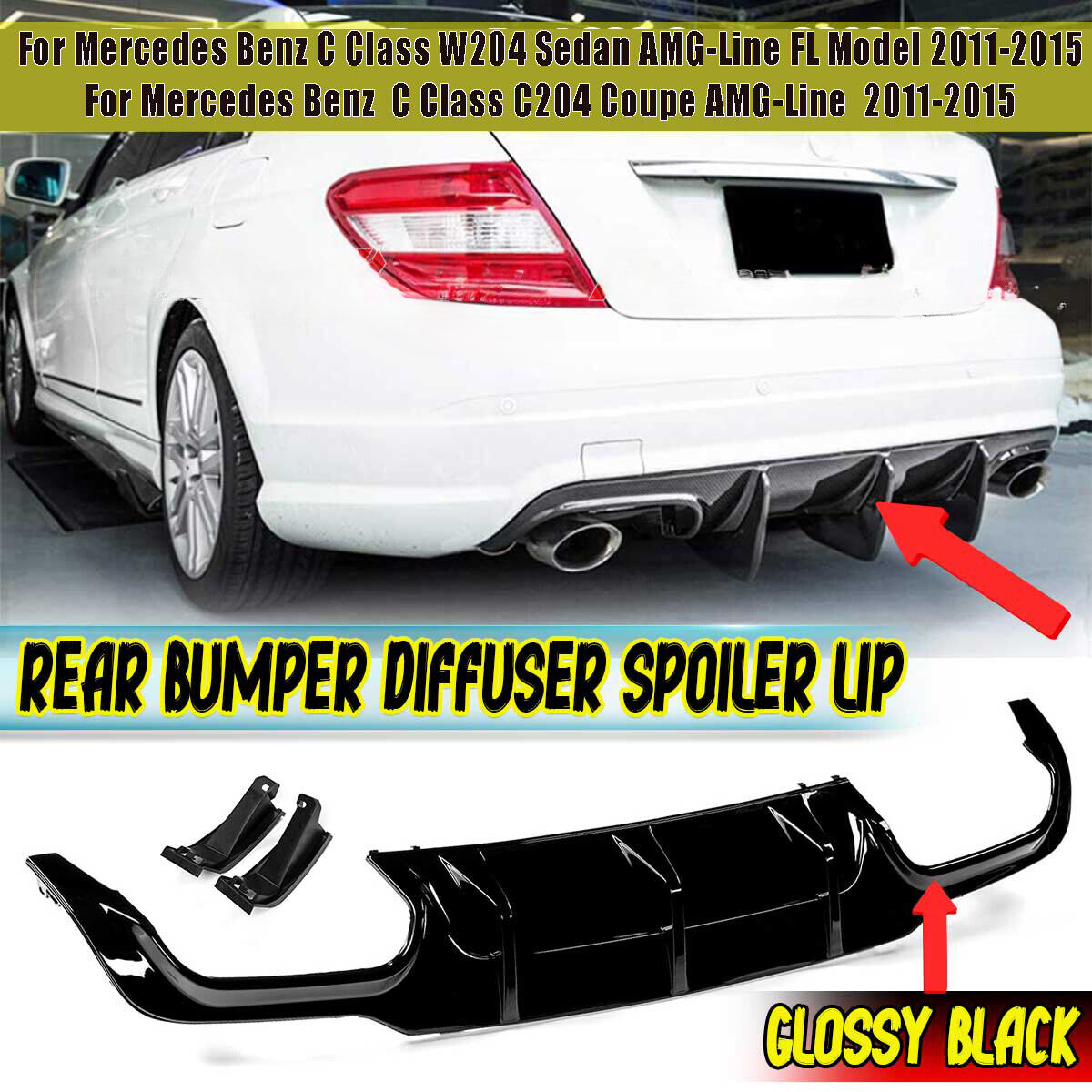 ⭐DIFFUSORE ADATTO PER MERCEDES BENZ CLASSE C W204 C204 2011-2015 AMG-LINE⭐
